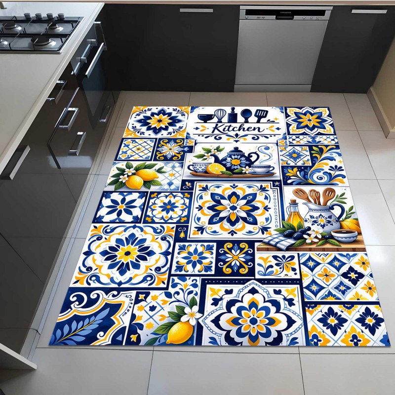 Commercial Kitchen Tile Flooring - Alfombra de cocina con mosaico mediterráneo,