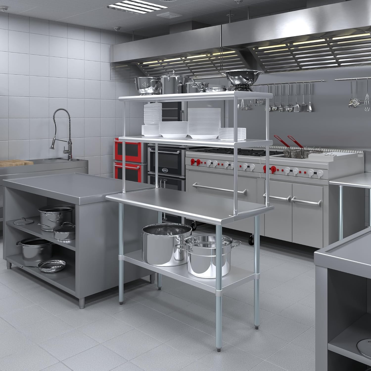 Estante superior de acero inox - Commercial Kitchen Prep Table With Storage reseña y precio